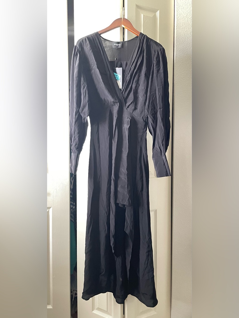 The Kooples Black Long Sleeve V-Neck Midi Dress